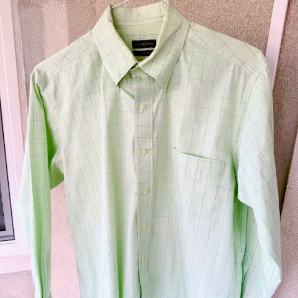 Club Room 100% Cotton Dress Shirt with Windowpane Pattern - Size 15.5/32-33